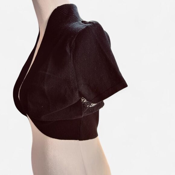 Dressbarn Vintage Crop with Lace on Back Women's Black Cardigan Size Medium, - Picture 2 of 6